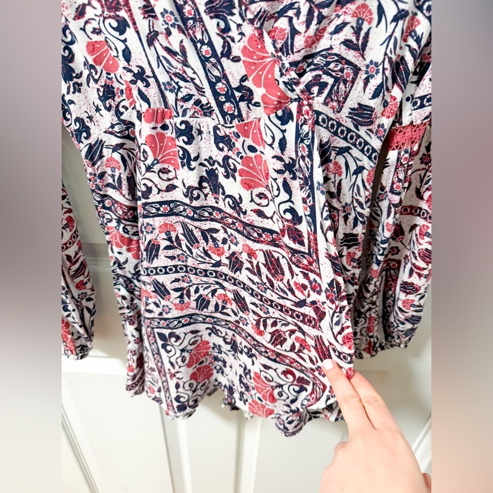 Roxy boho beach pink purple mosaic v neck floral romper playsuit lace small - Picture 6 of 12